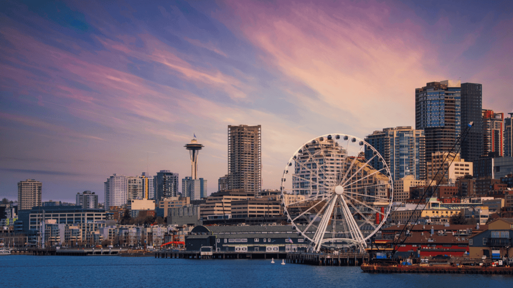 A photo of the city of Seattle from the bay