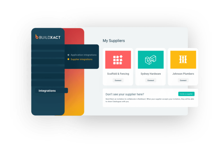 A conceptual image of how Buildxact integrates suppliers into builder estimating