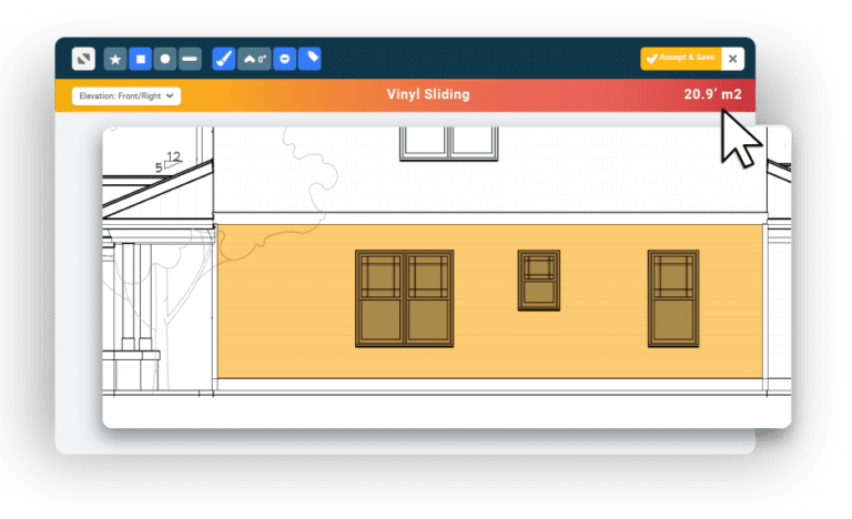 An area measurement using Buildxact's takeoff tool