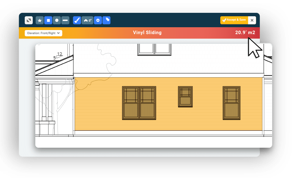An area measurement using Buildxact's takeoff tool