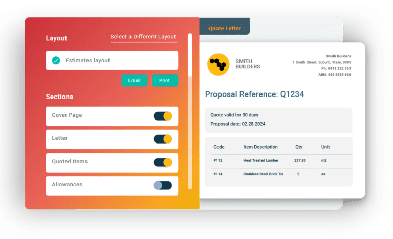 A concept of a customer quote letter generated by Buildxact.