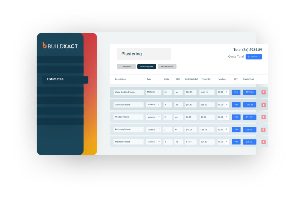 A conceptual screenshot of the Buildxact estimate tool.