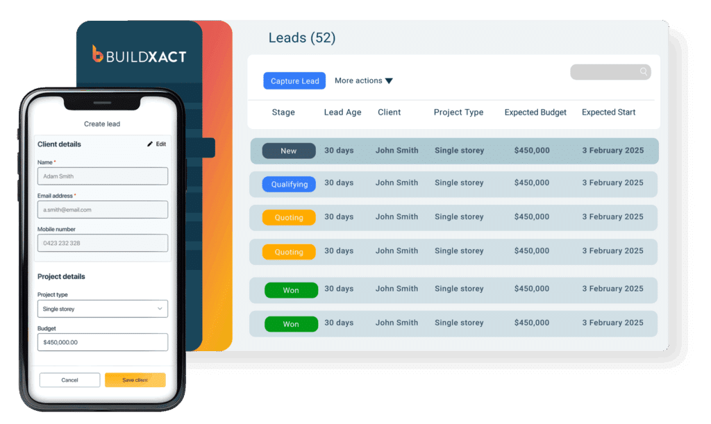 A conceptual image showing how Buildxact’s mobile app, Onsite, connects with Buildxact