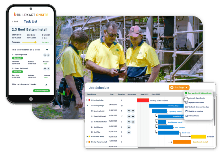 A conceptual image showing how site tasks are managed using Buildxact