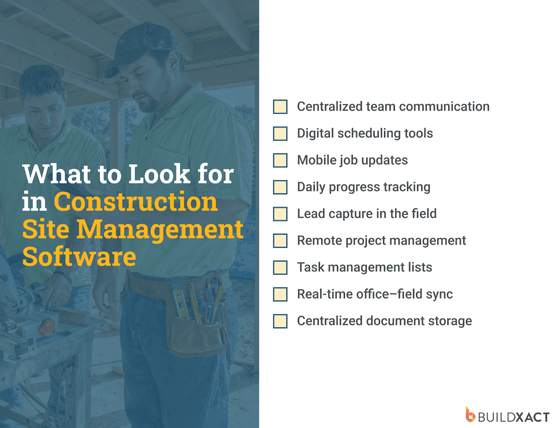 A checklist of features to consider when choosing construction site management software.