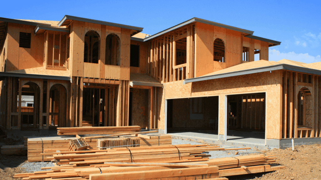 A fully framed home stands ready for the next stage in construction