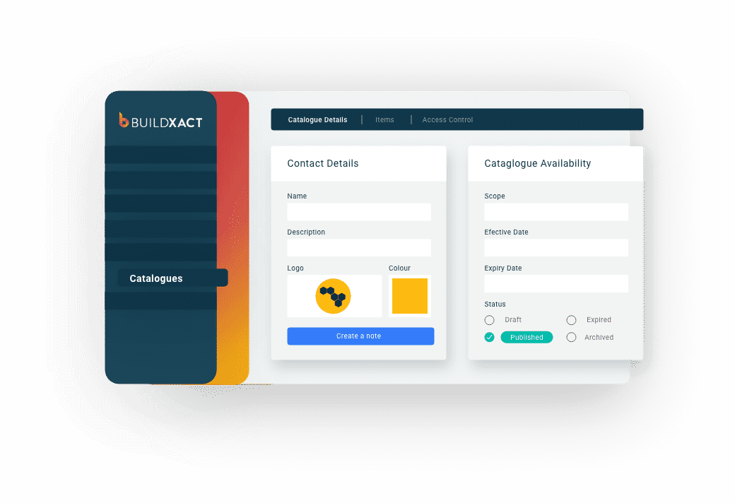 A stylised look at the catalogue screen for suppliers in Buildxact