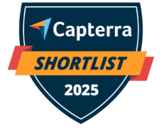 A winner’s badge for the Capterra Shortlist for subcontractors 2025