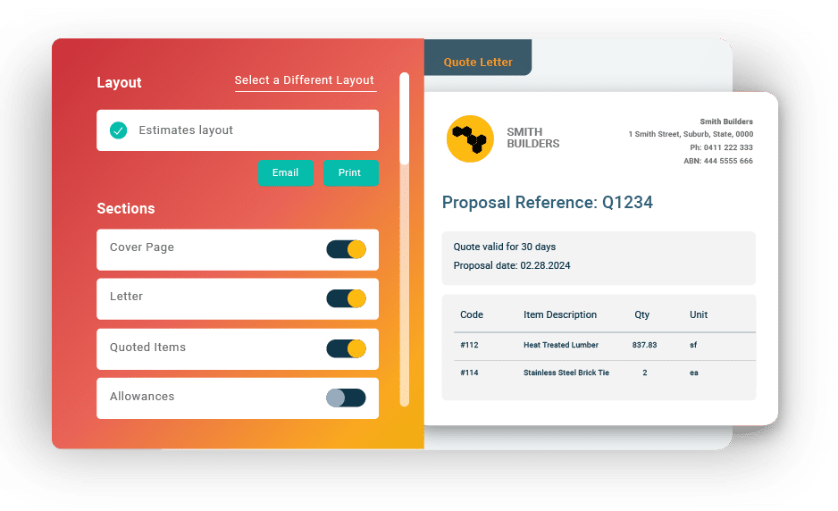 A customer quote letter displayed in Buildxact