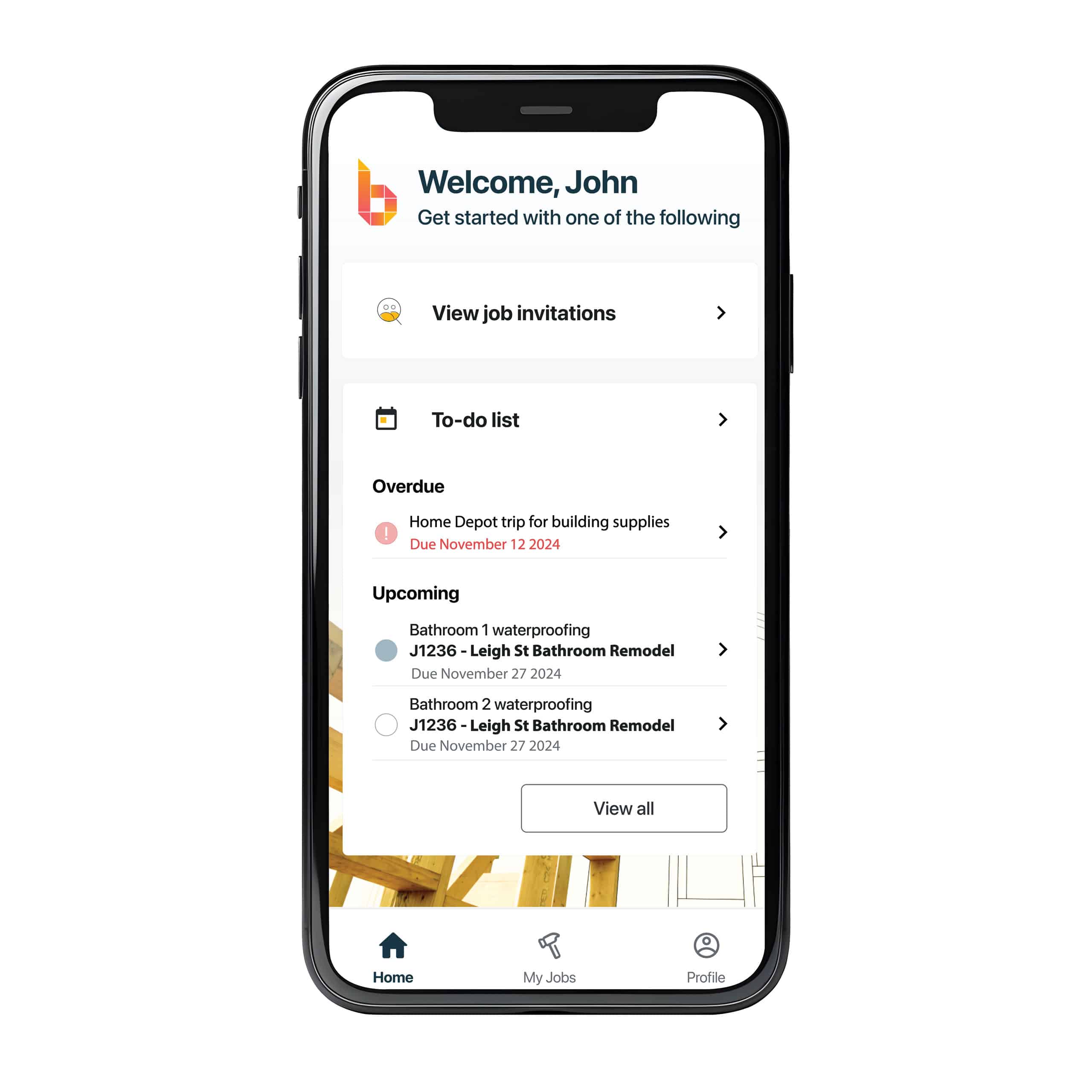 A view of a builder’s To-Do List using Onsite