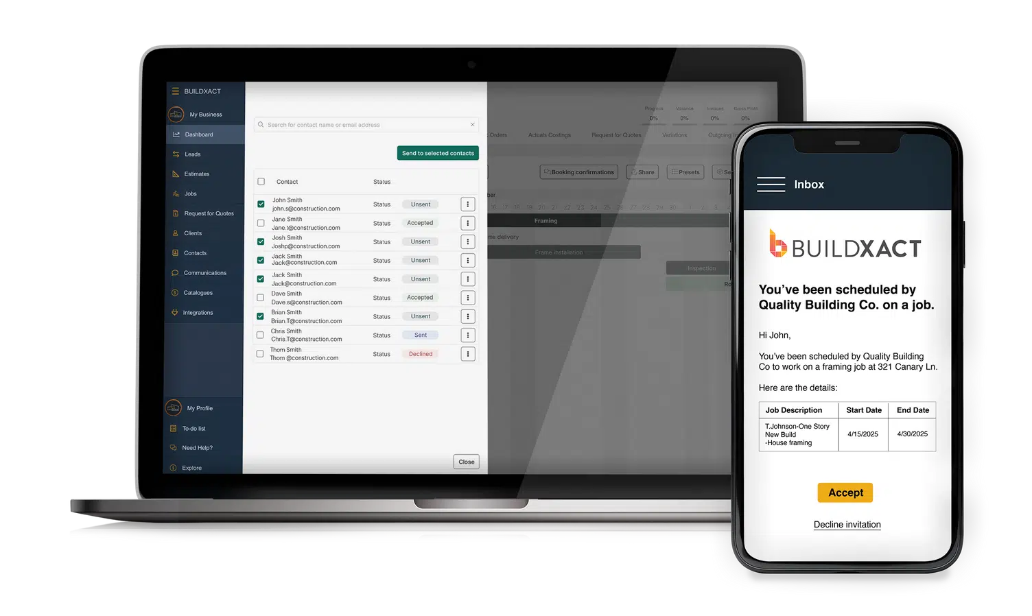 An image showing how task lists are shared between Buildxact and Buildxact’s mobile app, Onsite