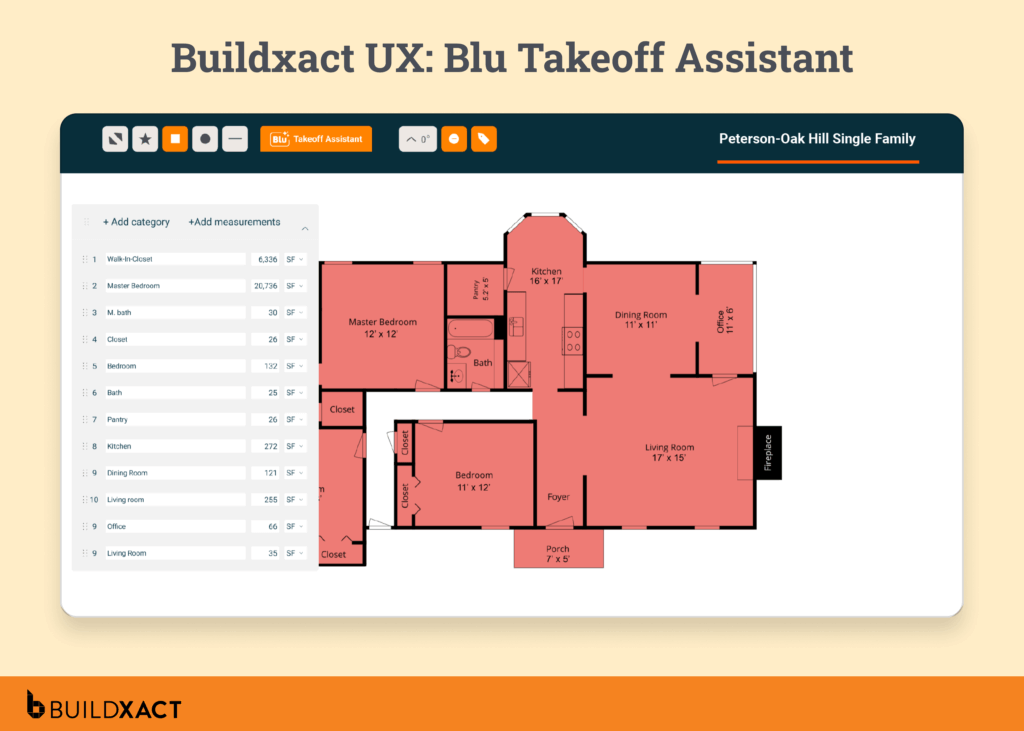 A screenshot showing Buildxact’s Blu Takeoff Assistant.