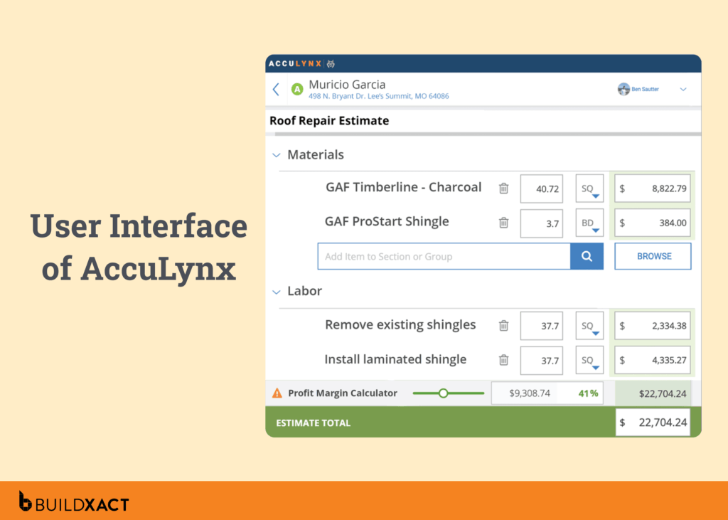 Screenshot showing the UI of AccuLynx