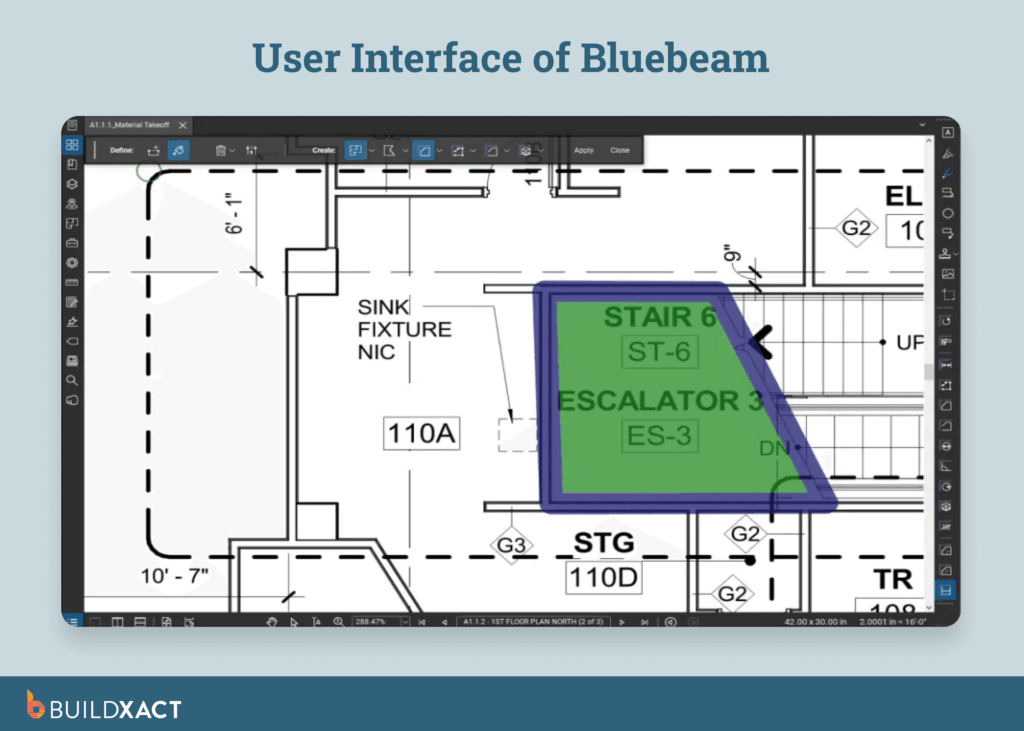 Screenshot showing the UI of Bluebeam