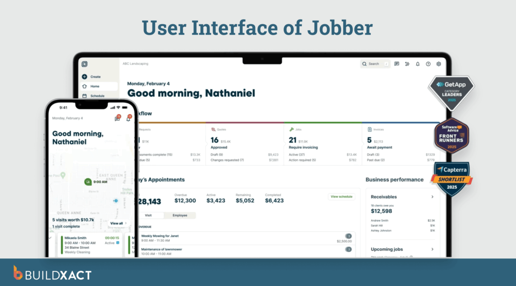 Screenshot showing the UI of Jobber