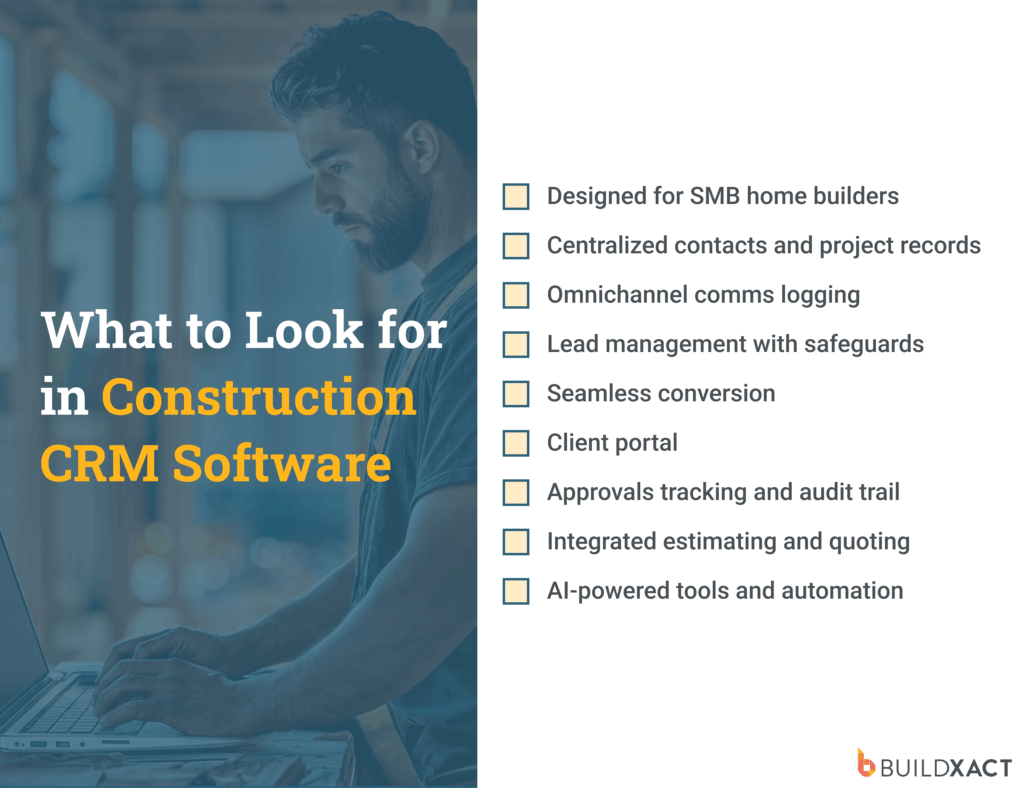 A checklist of features to consider when choosing construction CRM software.