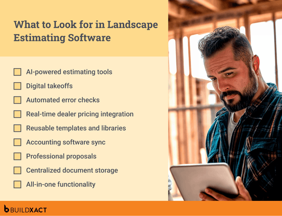 A checklist of features to consider when choosing landscape estimating software.