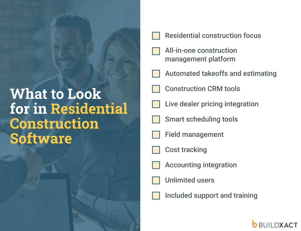 A checklist of features to consider when choosing residential construction software.