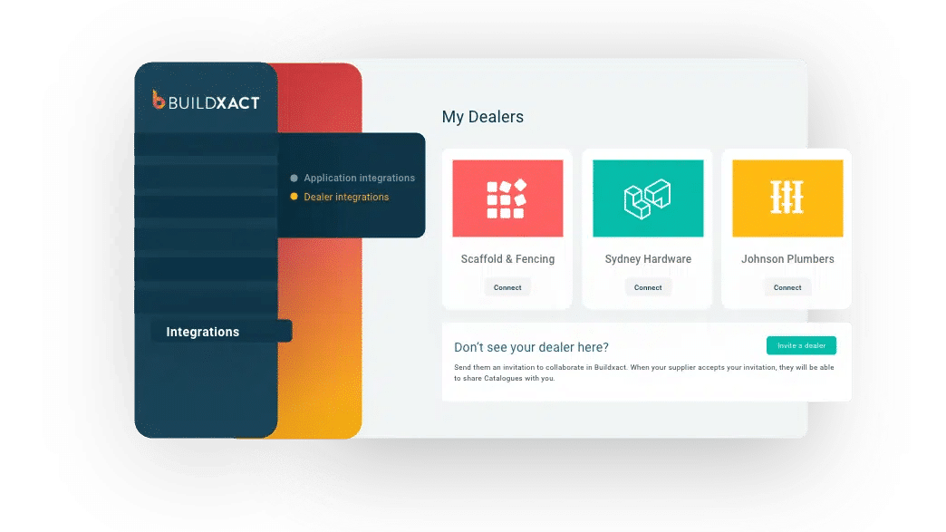 Screenshot of Buildxact's dealer portal interface